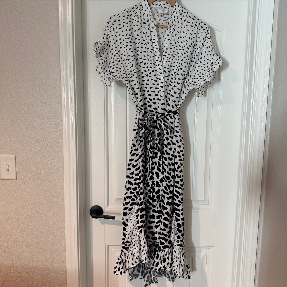 Corey Lynn Calter Polka Dot Ruffle Midi Dress – Size XS